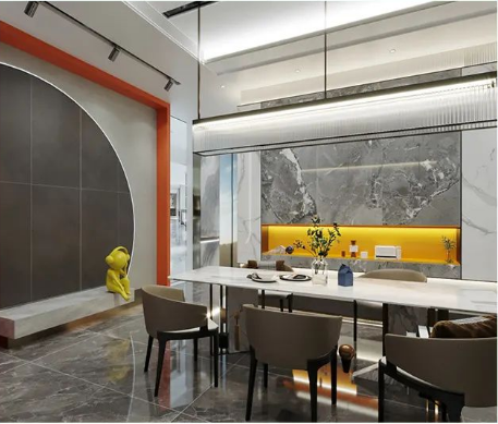 币游地砖现代简约风餐厅装修效果图