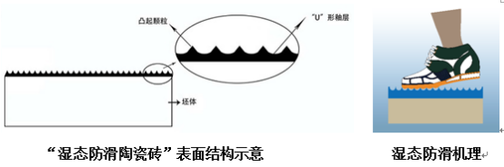 币游地砖“湿态防滑陶瓷砖”机理结构图